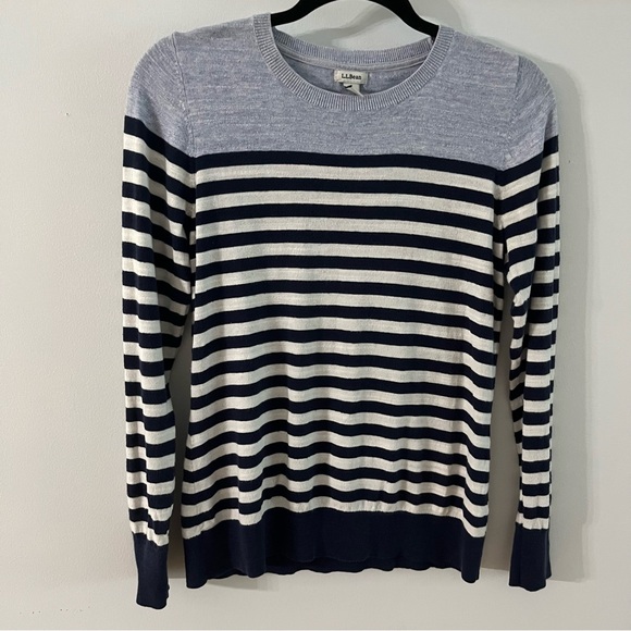 L.L. Bean | Blue and White Stripe Crewneck Sweater- Size Small - Picture 1 of 9